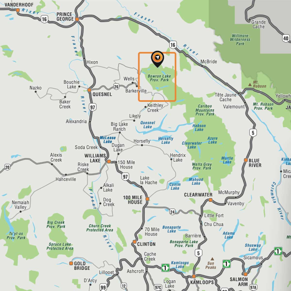 Bowron Lake Provincial Park BC - Wall Map