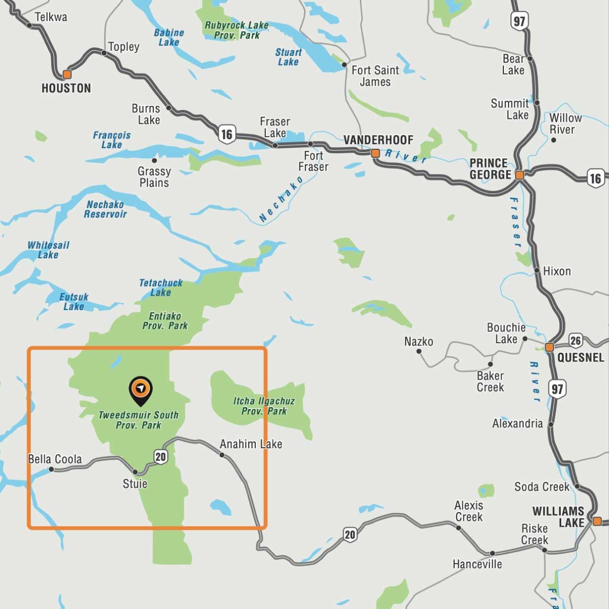 Parc Tweedsmuir – Sentier patrimonial Alexander Mackenzie (C.-B.) – Carte du parc
