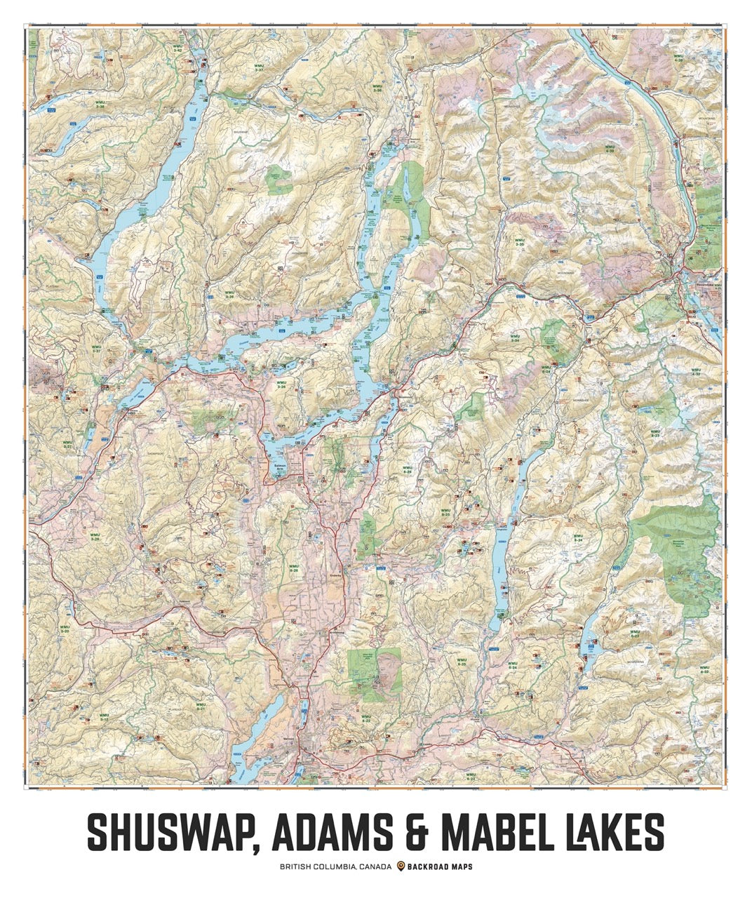 Shuswap, Adams & Mabel Lakes, BC - Wall Map