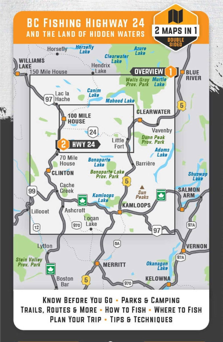 BC Fishing Highway 24 and The Land of Hidden Waters - Recreation Map - Backroad Maps