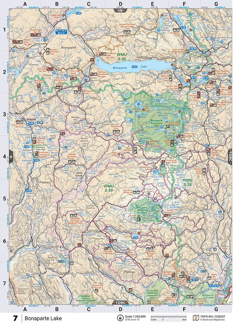 CCBC07 Wall Map - Bonaparte Lake - Backroad Maps