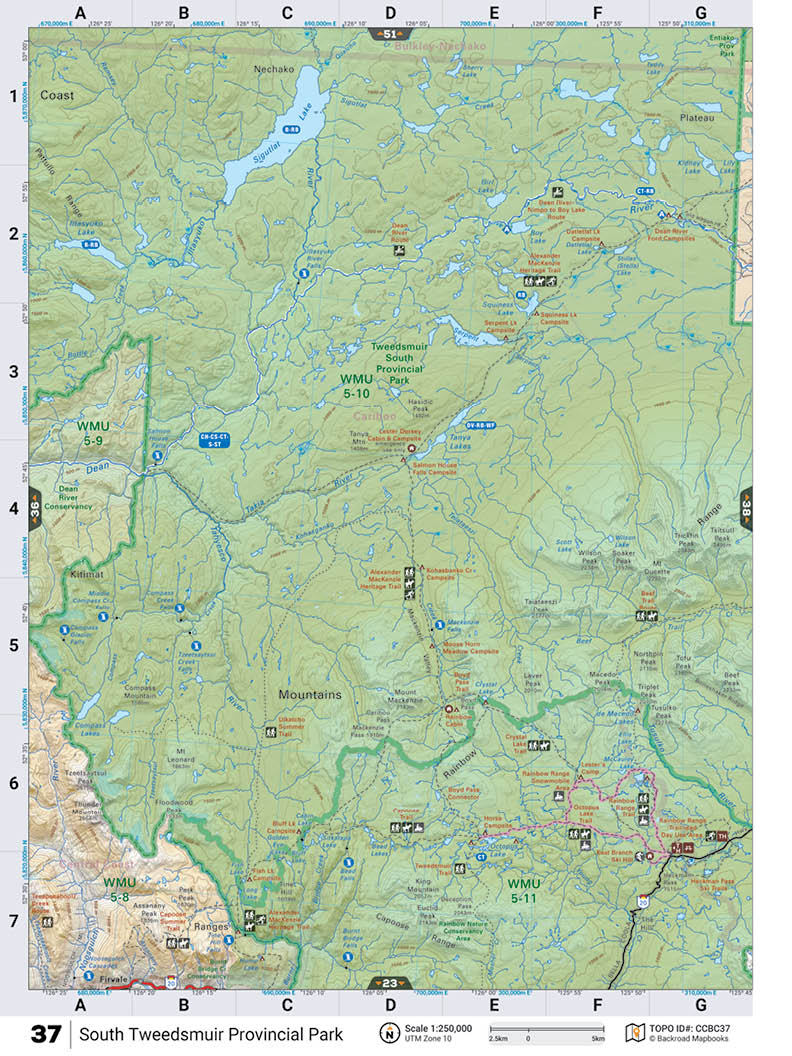 CCBC37 TOPO Map - South Tweedsmuir Prov Park - Backroad Maps