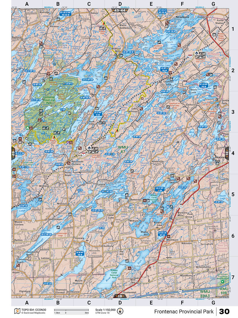 CCON30 Wall Map - Frontenac Provincial Park - Backroad Maps