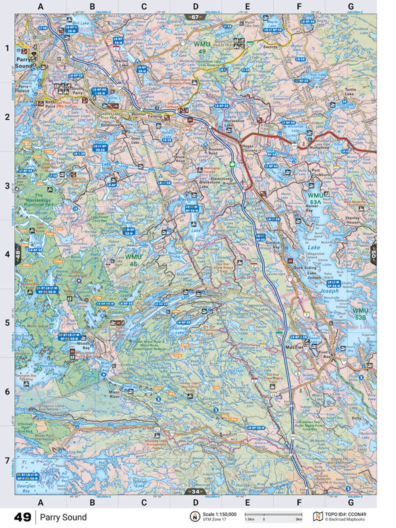 CCON49 Wall Map - Parry Sound - Backroad Maps