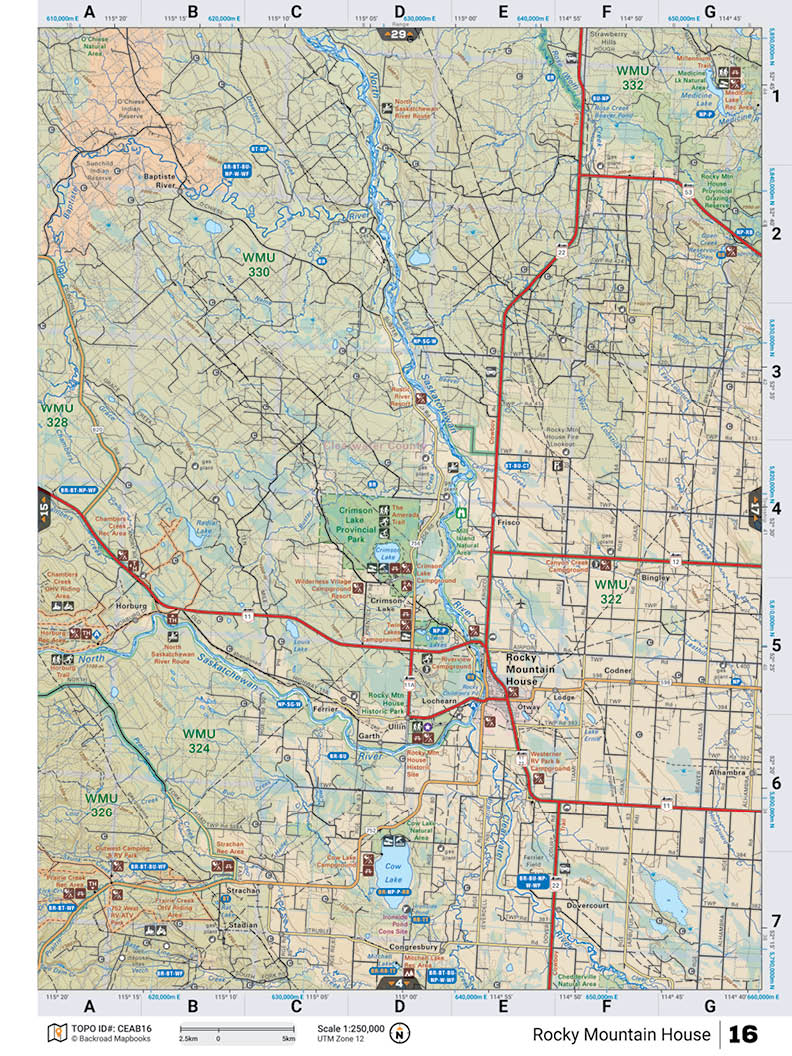 CEAB16 TOPO Map - Rocky Mountain House - Backroad Maps