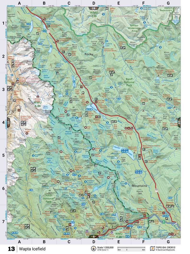 CRCR13 Wall Map - Wapta Icefield - Backroad Maps
