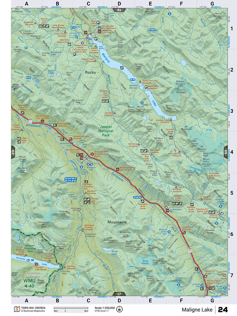 CRCR24 Wall Map - Maligne Lake - Backroad Maps