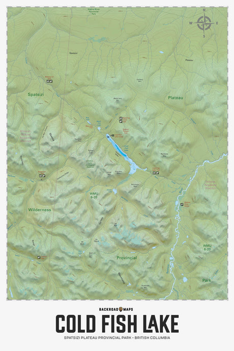 Cold Fish Lake - Spatsizi Plateau Provincial Park BC - Wall Map - Backroad Maps