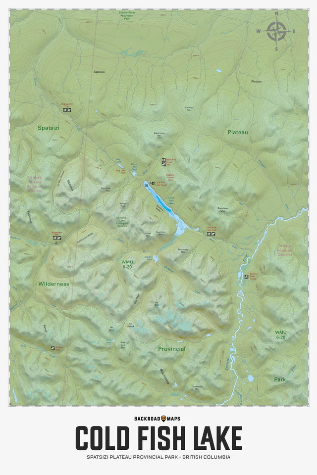 Cold Fish Lake - Spatsizi Plateau Provincial Park BC - Wall Map - Backroad Maps
