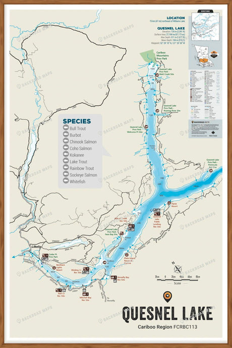 FCRBC113 Quesnel Lake  - Wall Map - Backroad Maps