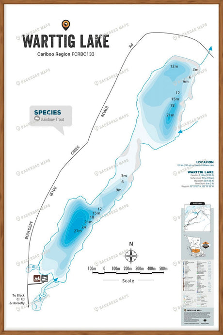FCRBC133 Warttig Lake  - Wall Map - Backroad Maps