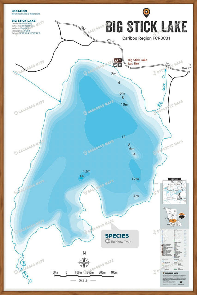 FCRBC31 Big Stick Lake  - Wall Map - Backroad Maps