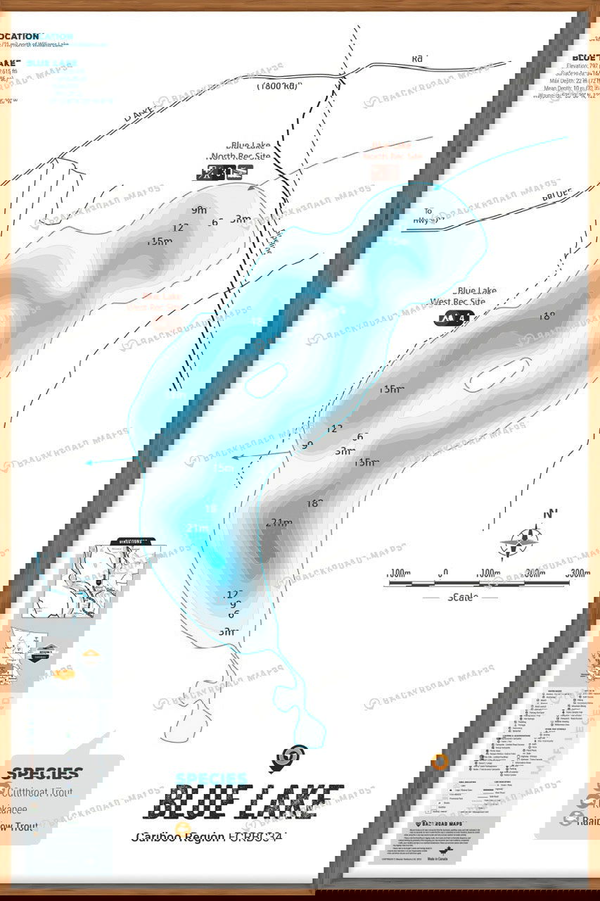 FCRBC34 Blue Lake  - Wall Map - Backroad Maps