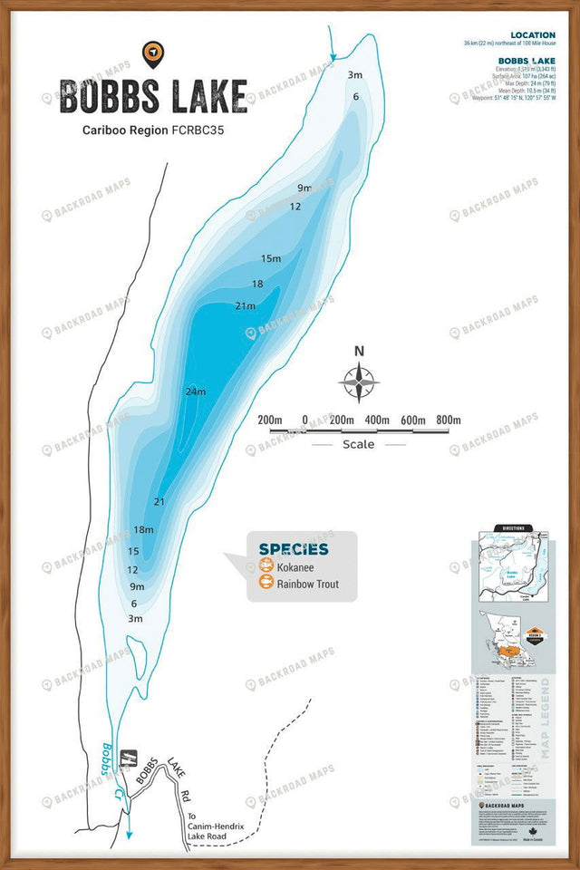 FCRBC35 Bobbs Lake  - Wall Map - Backroad Maps