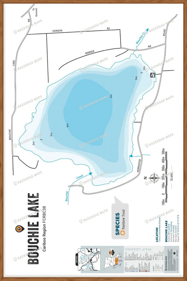 FCRBC38 Bouchie (Six Mile) Lake  - Wall Map - Backroad Maps