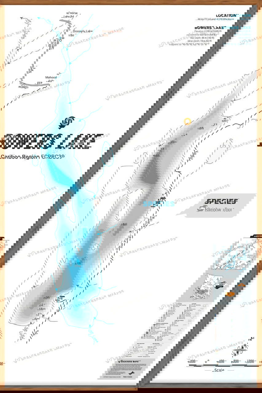 FCRBC39 Bowers Lake  - Wall Map - Backroad Maps