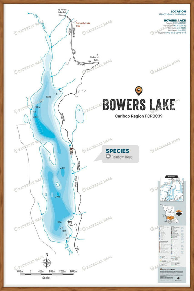FCRBC39 Bowers Lake  - Wall Map - Backroad Maps