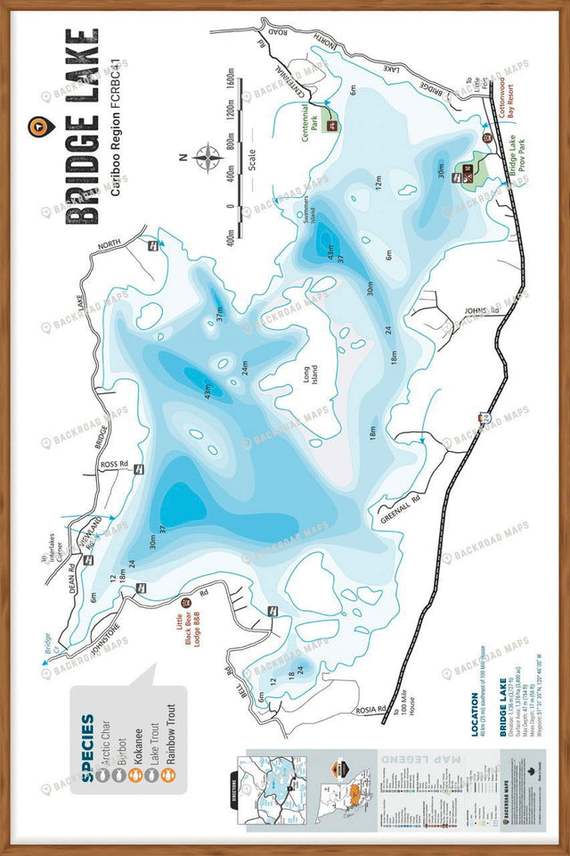 FCRBC41 Bridge Lake  - Wall Map - Backroad Maps