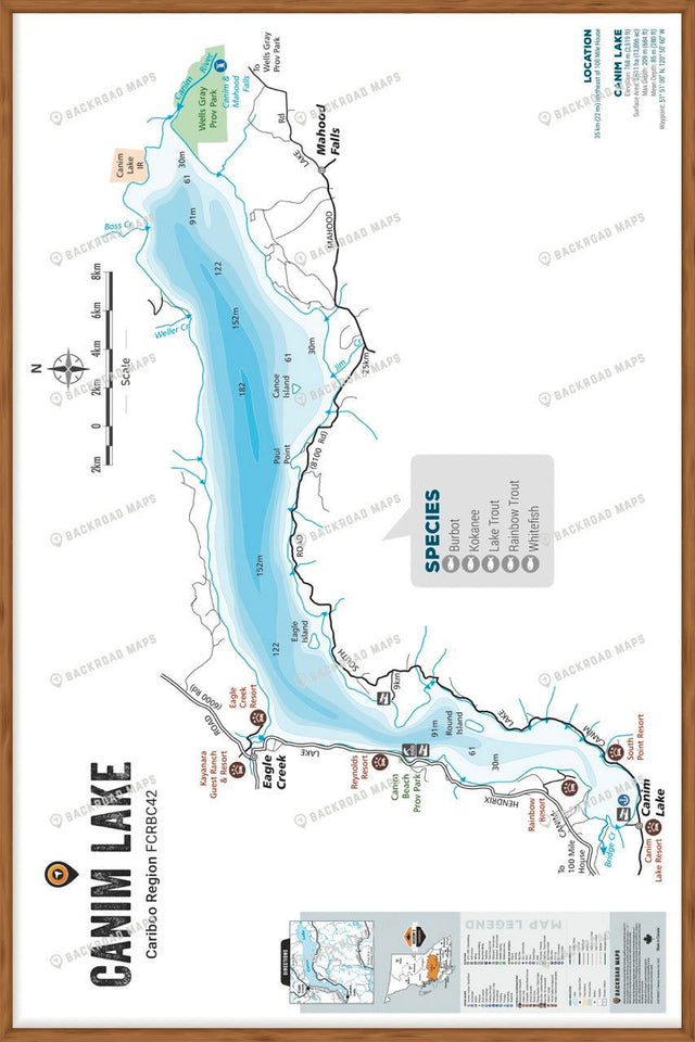 FCRBC42 Canim Lake  - Wall Map - Backroad Maps