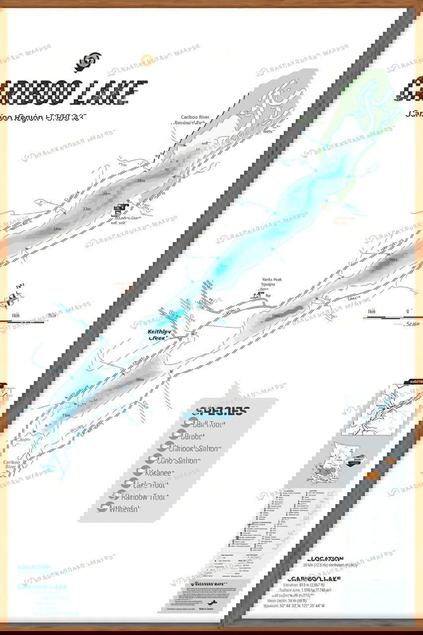 FCRBC43 Cariboo Lake  - Wall Map - Backroad Maps