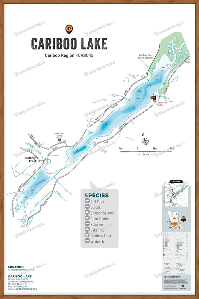 FCRBC43 Cariboo Lake  - Wall Map - Backroad Maps
