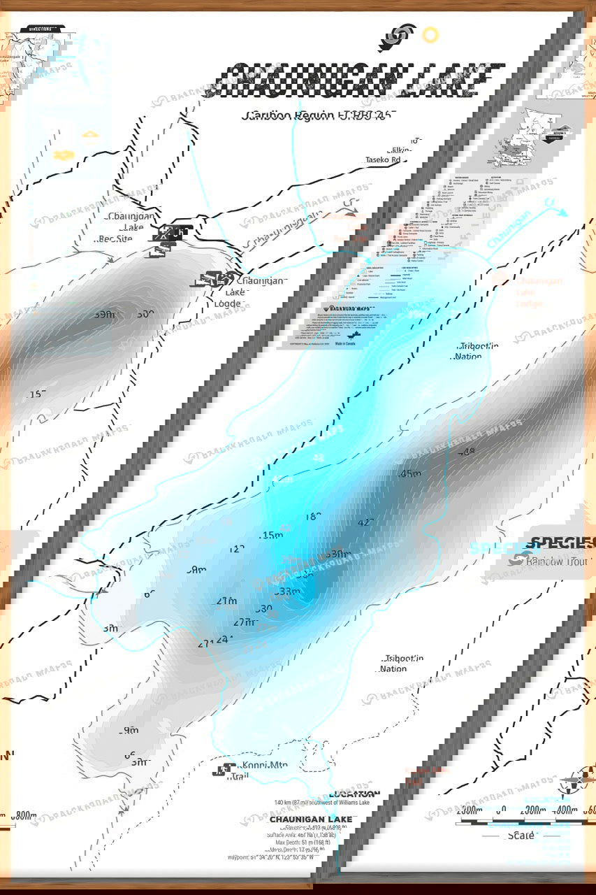 FCRBC45 Chaunigan Lake  - Wall Map - Backroad Maps
