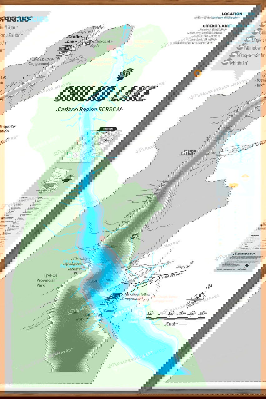 FCRBC46 Chilko Lake  - Wall Map - Backroad Maps