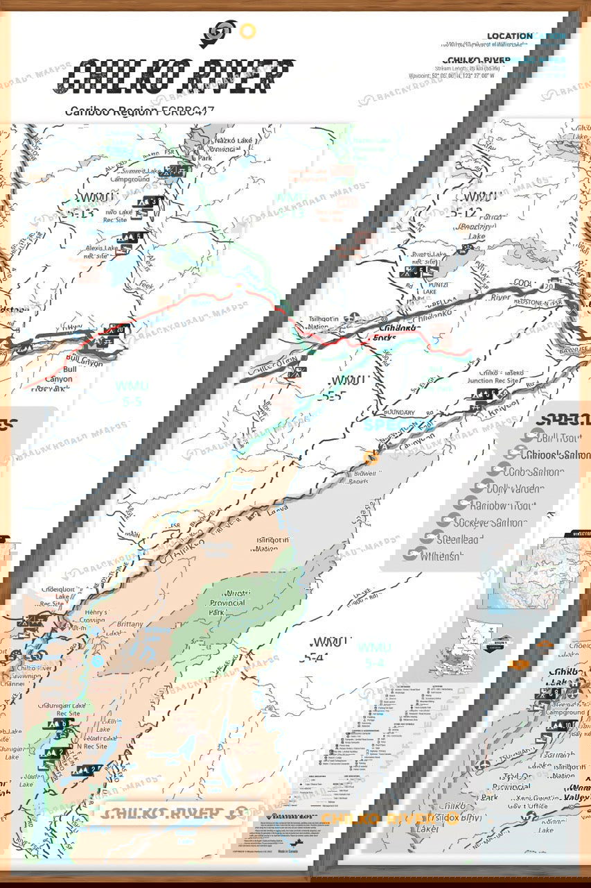 FCRBC47 Chilko River  - Wall Map - Backroad Maps