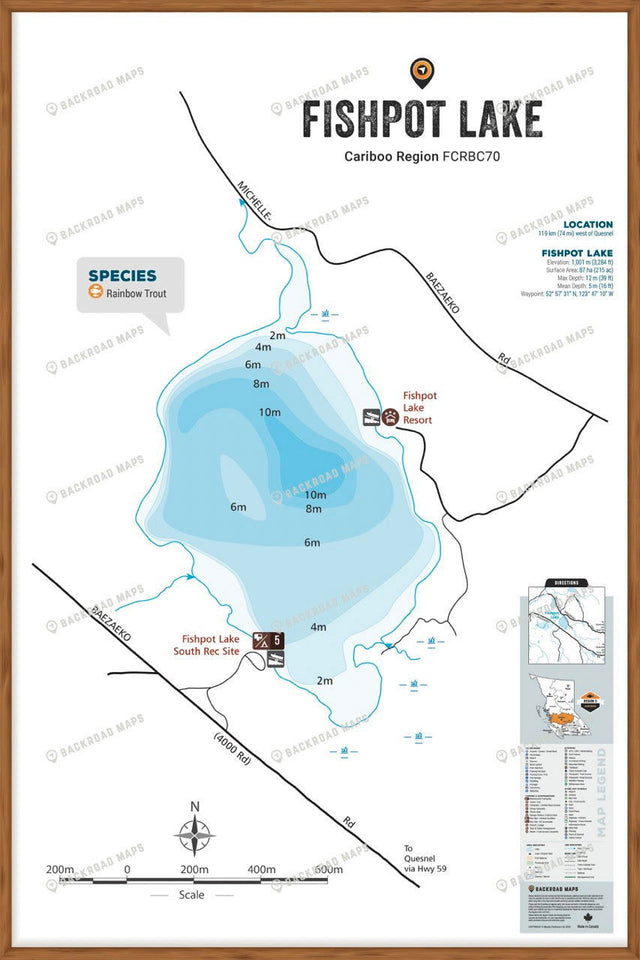 FCRBC70 Fishpot Lake  - Wall Map - Backroad Maps
