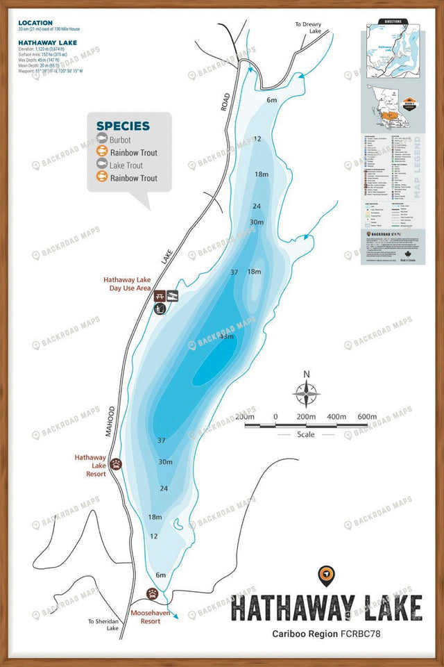 FCRBC78 Hathaway Lake  - Wall Map - Backroad Maps
