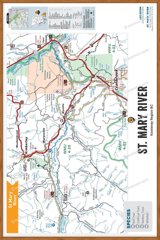 FKRBC100 St. Mary River - Wall Map - Backroad Maps