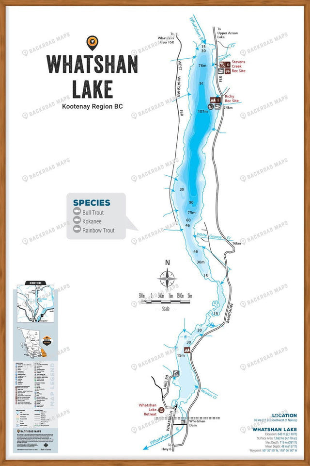 FKRBC113 Whatshan Lake - Wall Map - Backroad Maps