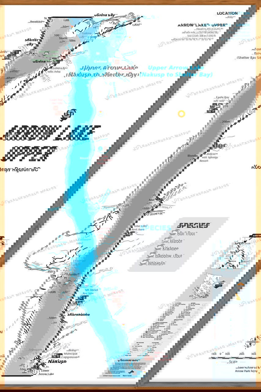 FKRBC22 Arrow Lake - Upper - Wall Map - Backroad Maps