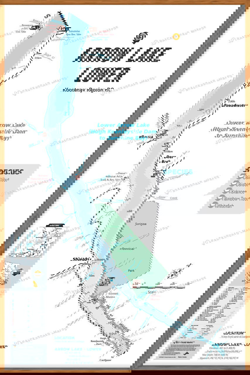 FKRBC23 Arrow Lake - Lower - Wall Map - Backroad Maps