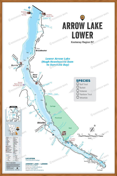 FKRBC23 Arrow Lake - Lower - Wall Map - Backroad Maps