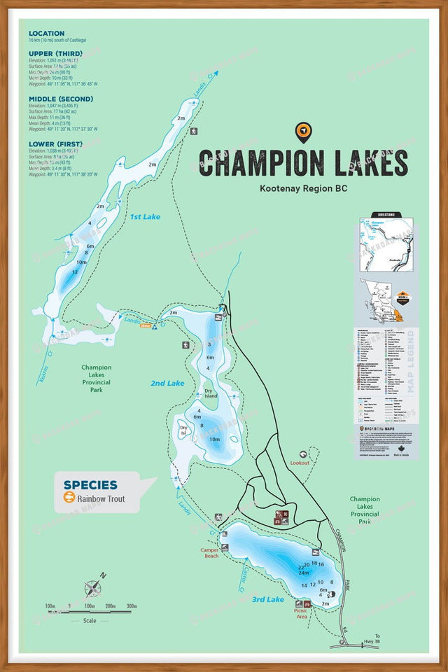FKRBC40 Champion Lakes - Wall Map - Backroad Maps