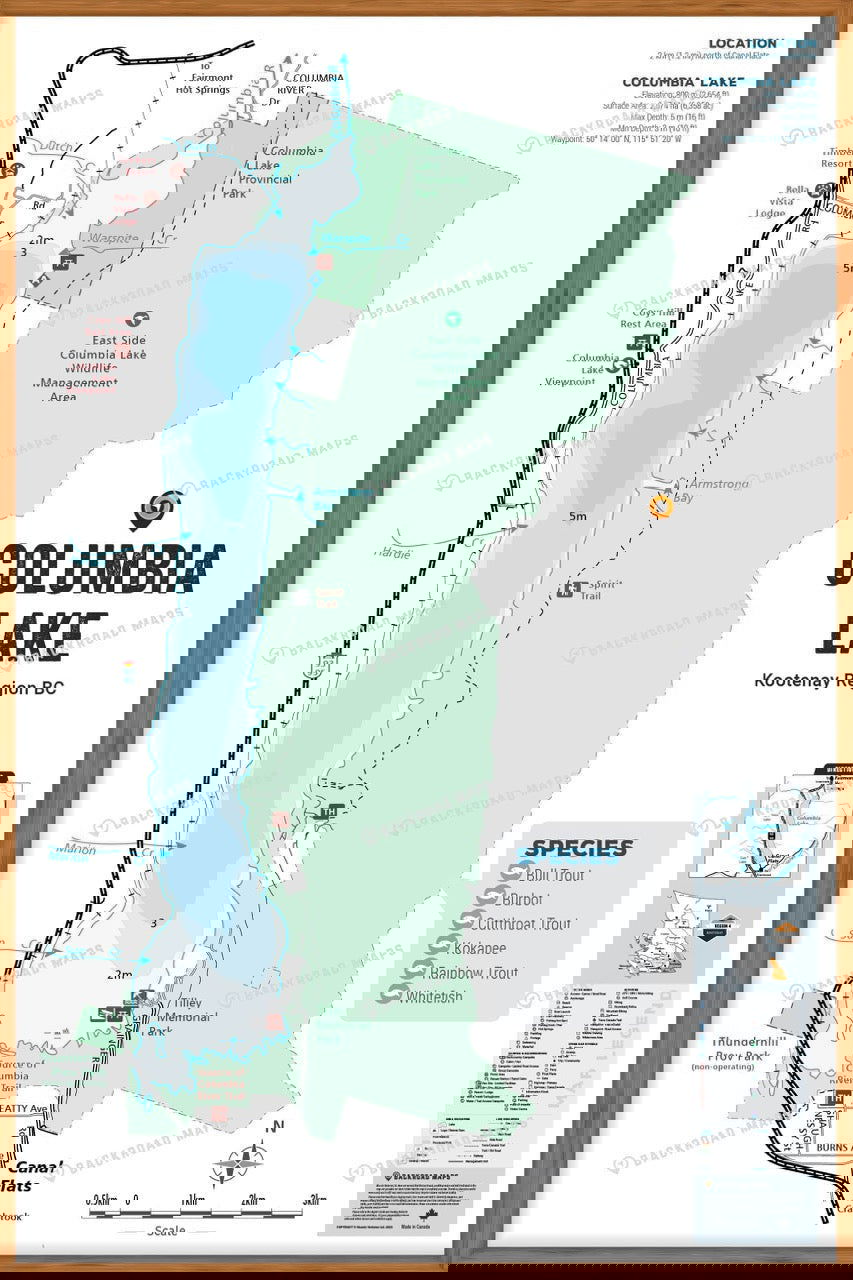 FKRBC48 Columbia Lake - Wall Map - Backroad Maps