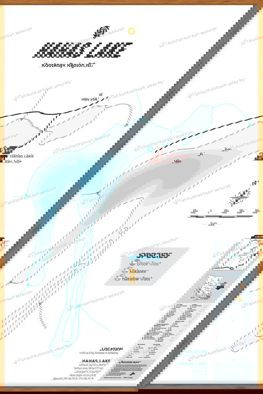 FKRBC61 Hahas Lake - Wall Map - Backroad Maps