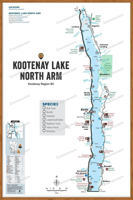 FKRBC67 Kootenay Lake - North - Wall Map - Backroad Maps