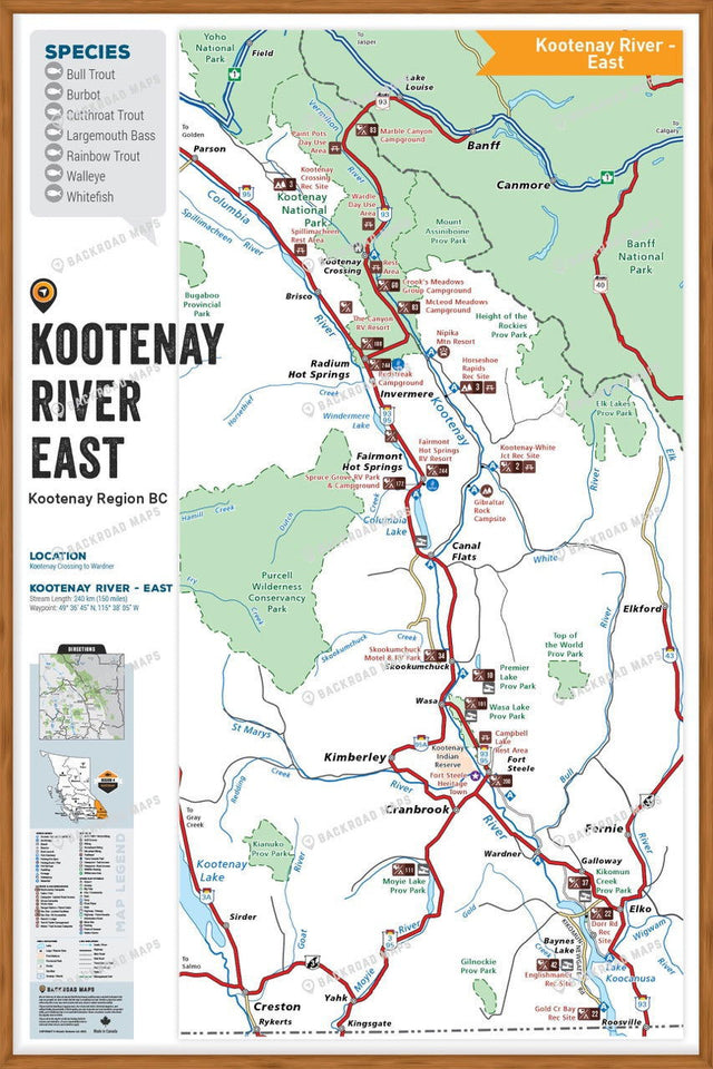 FKRBC71 Kootenay River - East - Wall Map - Backroad Maps