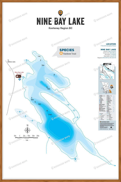FKRBC87 Nine Bay Lake - Wall Map - Backroad Maps