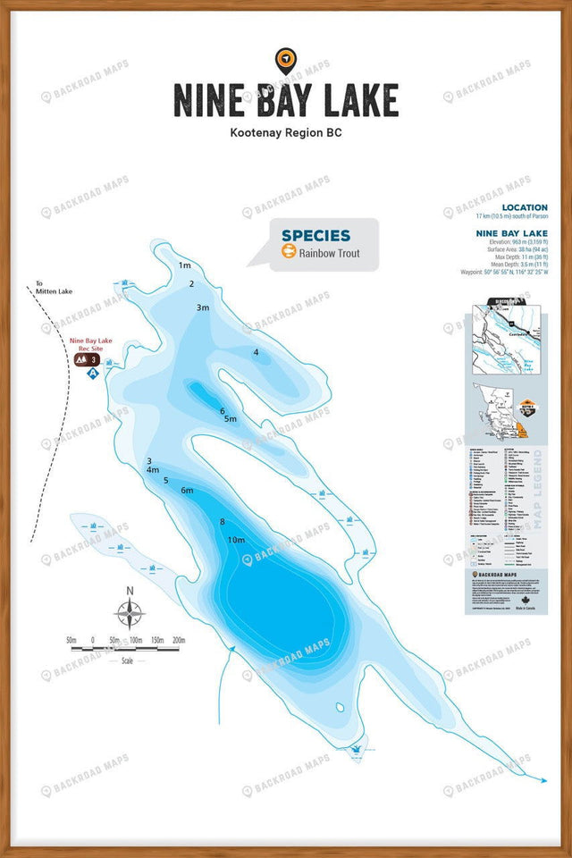 FKRBC87 Nine Bay Lake - Wall Map - Backroad Maps
