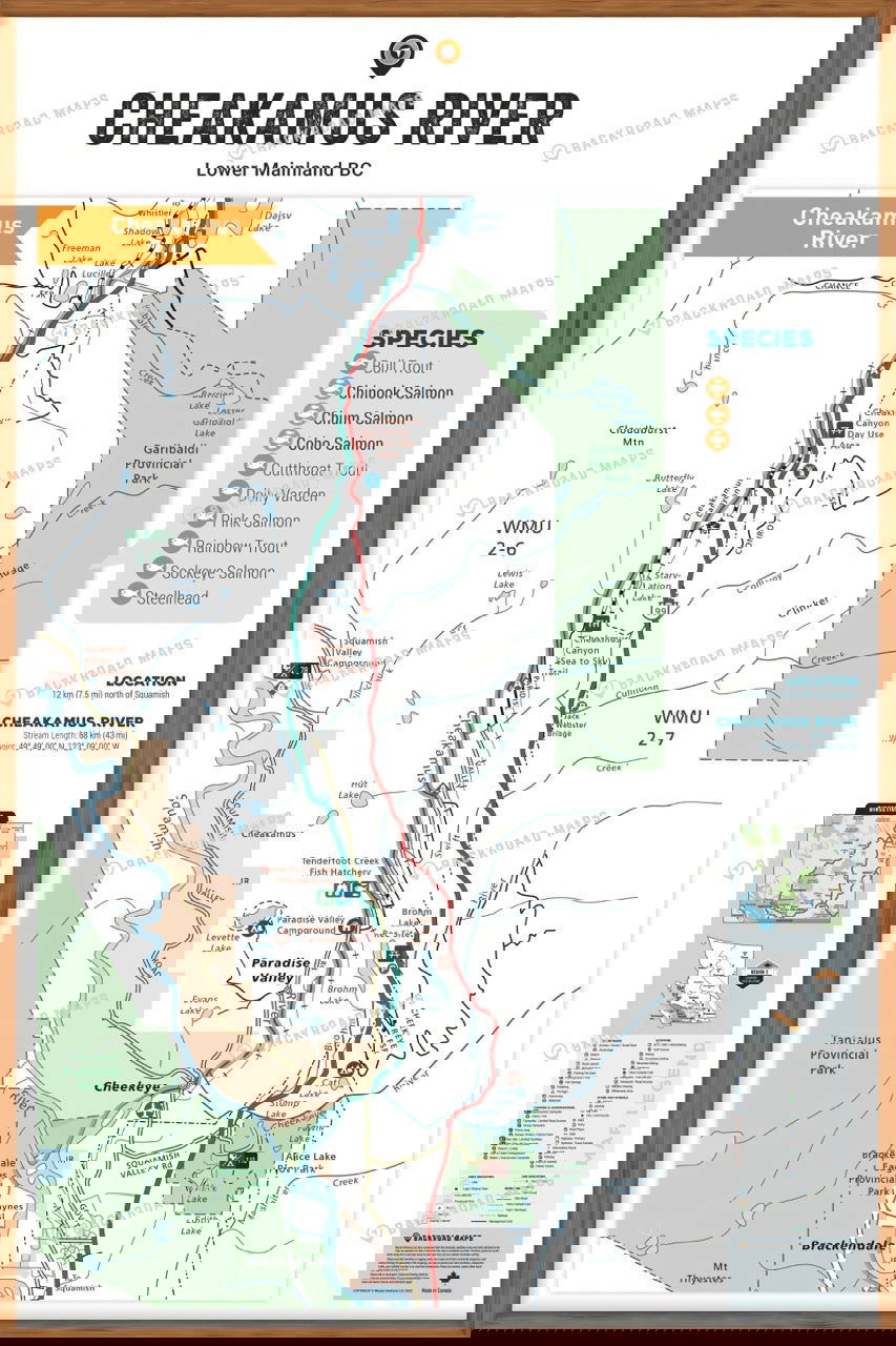 FLMBC36 Cheakamus River - Wall Map - Backroad Maps