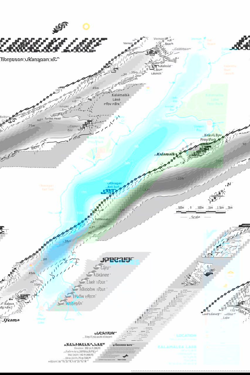 FTOBC100 Kalamalka Lake - Wall Map - Backroad Maps
