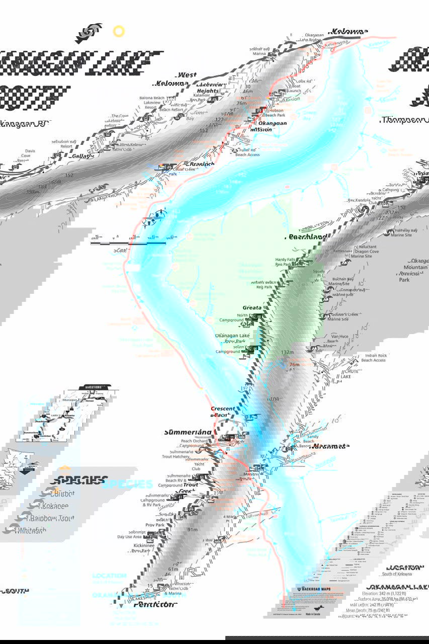 FTOBC147 Okanagan Lake South - Wall Map - Backroad Maps