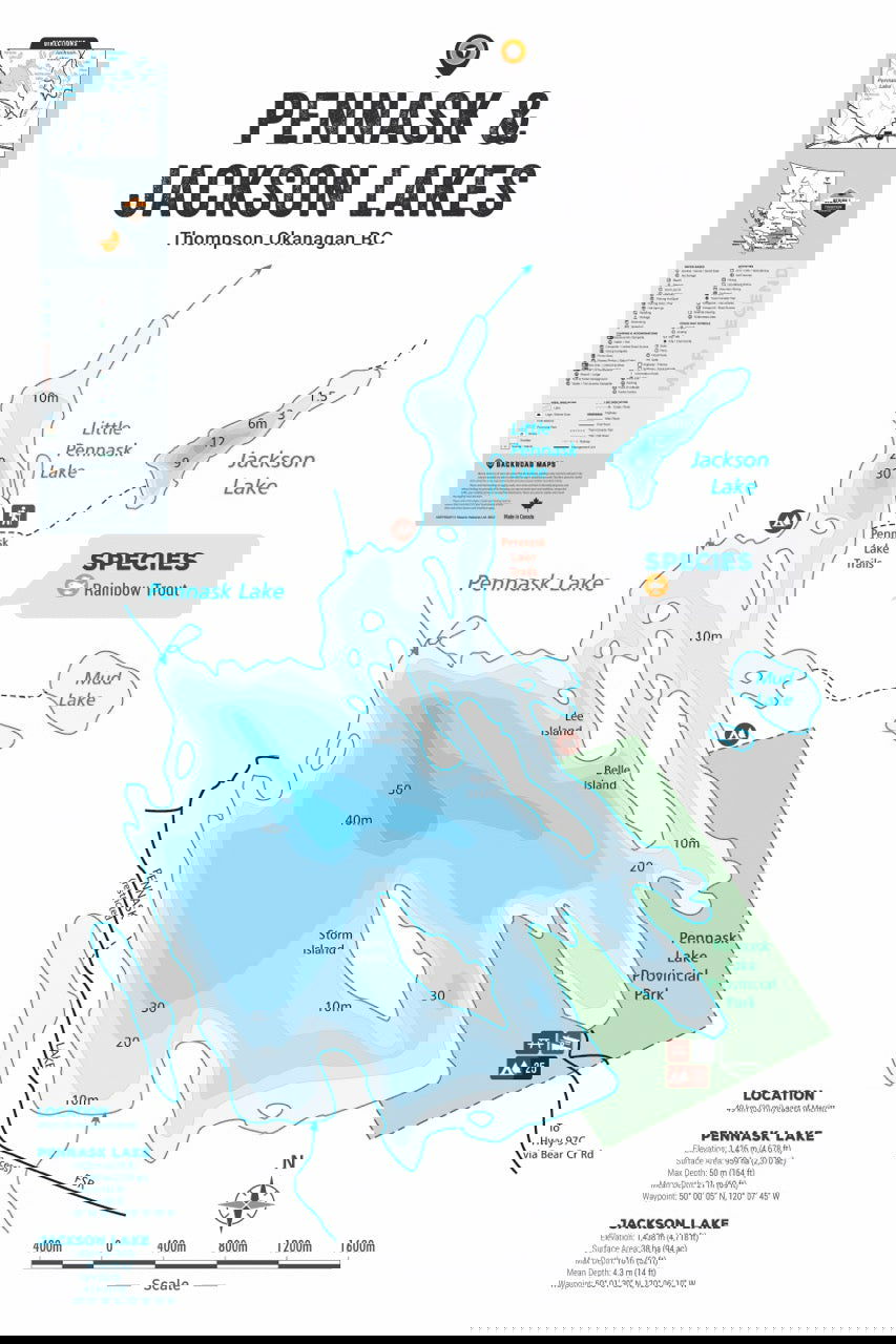 FTOBC158 Pennask & Jackson Lakes - Wall Map - Backroad Maps