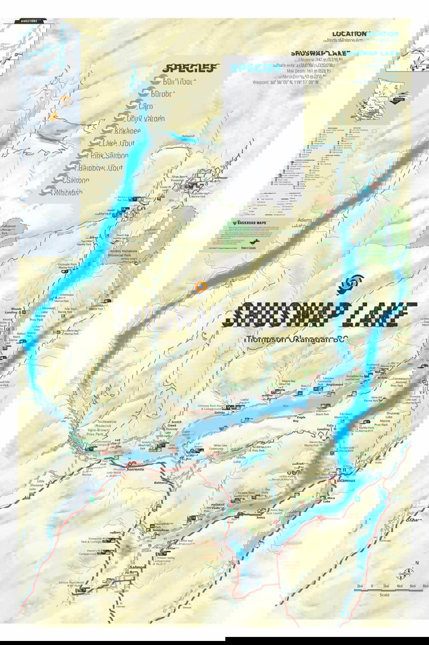 FTOBC181 Shuswap Lake - Wall Map - Backroad Maps