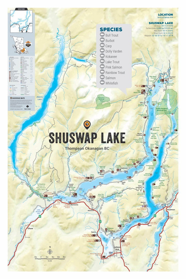 FTOBC181 Shuswap Lake - Wall Map - Backroad Maps