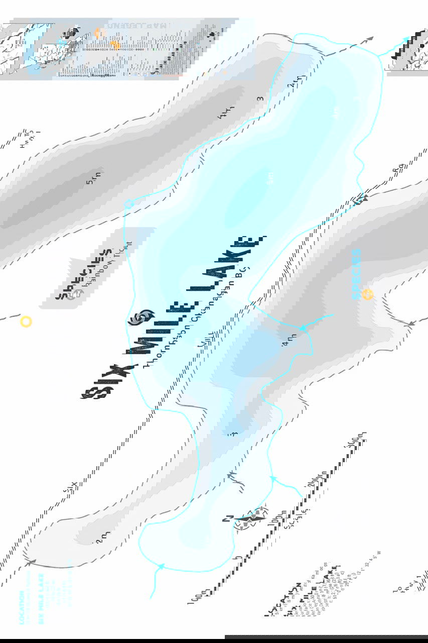 FTOBC185 Six Mile Lake - Wall Map - Backroad Maps