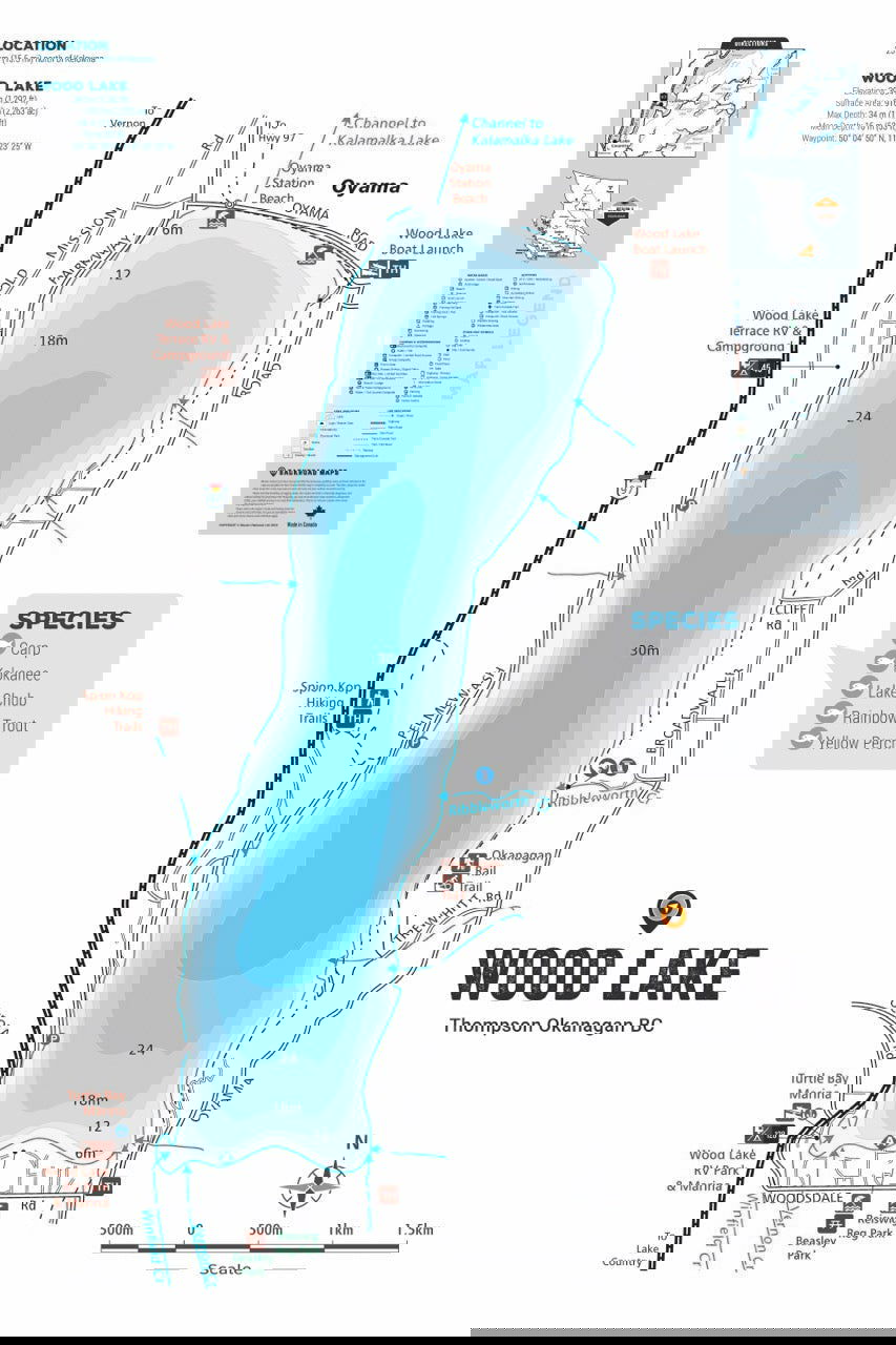 FTOBC213 Wood Lake - Wall Map - Backroad Maps